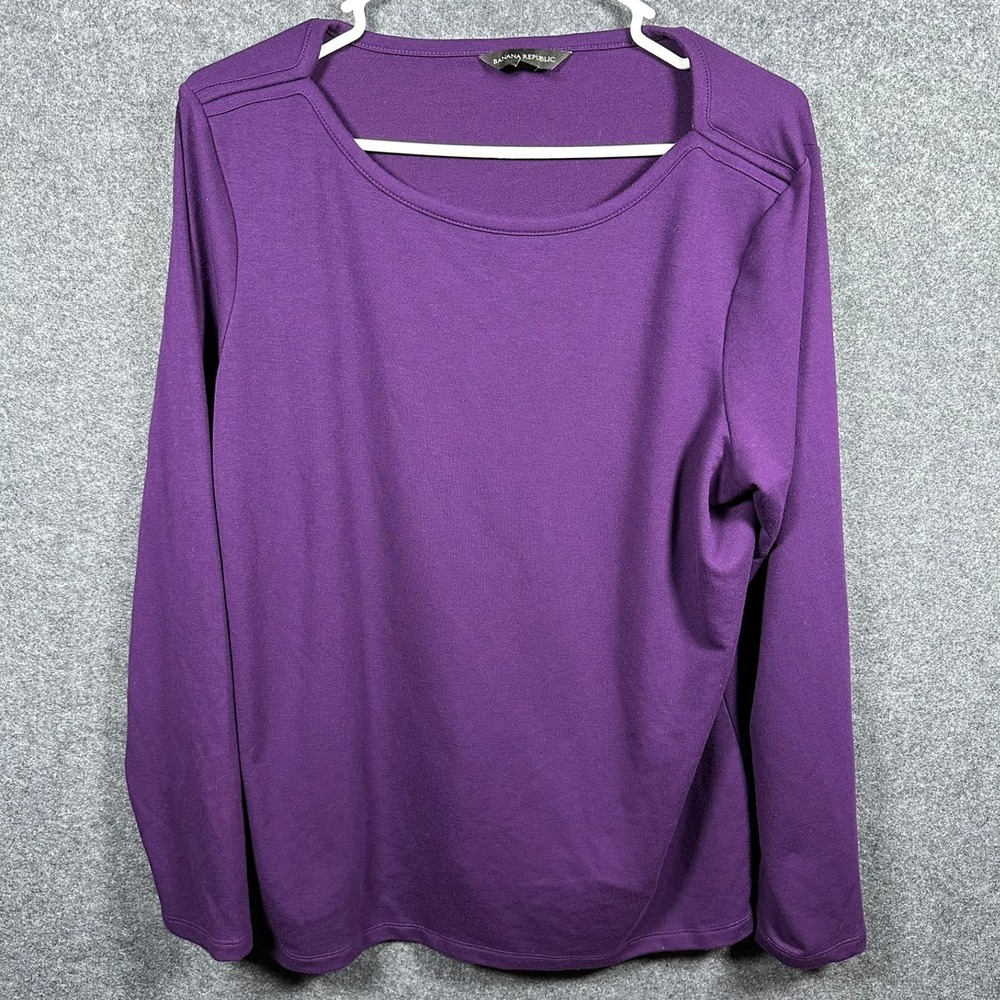 Banana Republic Womens XL Purple Boat Neck Long Sleeve Top Solid‎ Stretch Basic